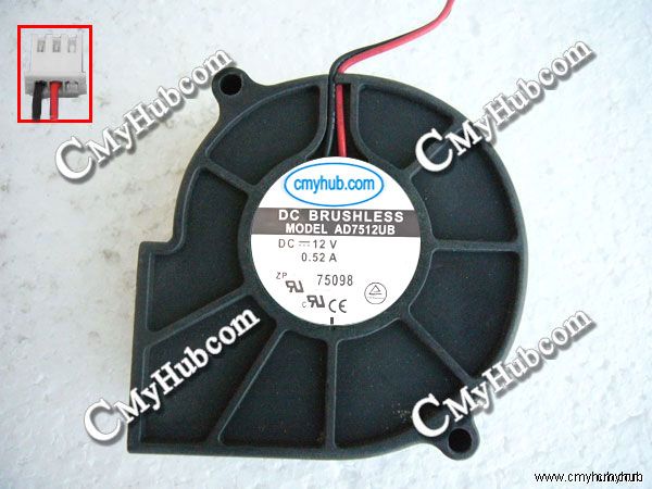 ADDA AD7512UB AD7512US AD7512HX/HB/UB/MB DC12V 0.52A 7530 7CM 75mm 75x75x30mm 3Pin 2Wire Blower Cooling Fan