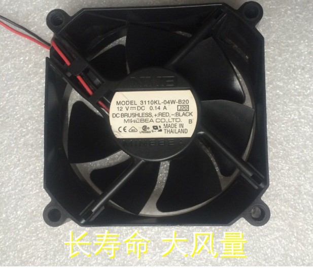 MODEL 3110KL-04W-B20 J20 DC12V 0.14A BRUSHLESS+RED -BLACK 2Wire 2Pin Chassis Cooling Fan