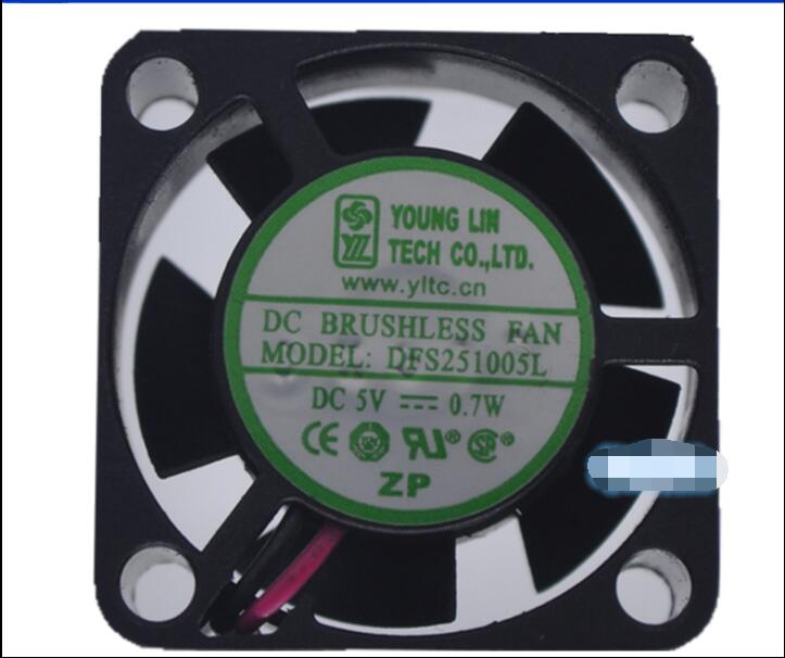 Young Lin DFS251005L DC5V 0.7A 2510 2.5CM 25mm 25x25x10mm 2Pin 2Wire Cooling Fan