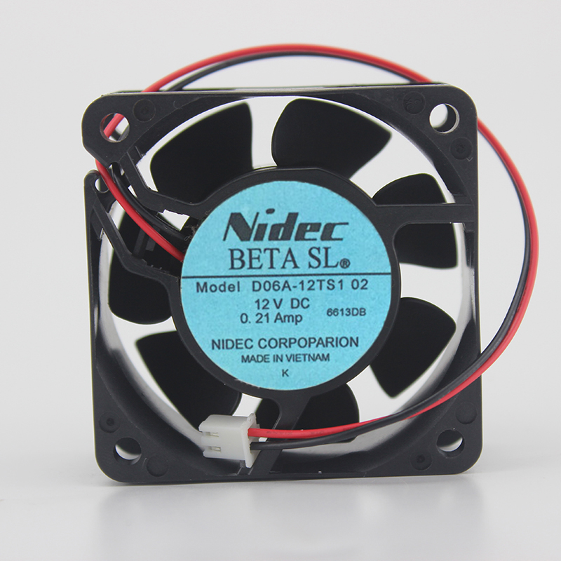 Nidec D06A-12TS1 02 6025 6CM 60MM 60*60*25mm DC12V 0.21A 3.0W 2Pin 2Wire Cooling Fan